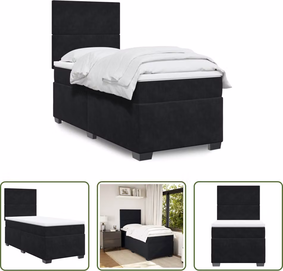 The Living Store Letto a molle con materasso nero 90x190 cm in velluto