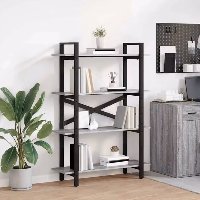 Libreria-Scaffale per Libri-Mobile di Stoccaggio Grigio Sonoma 100 x 33,5 x 140 cm Legno multistrato
