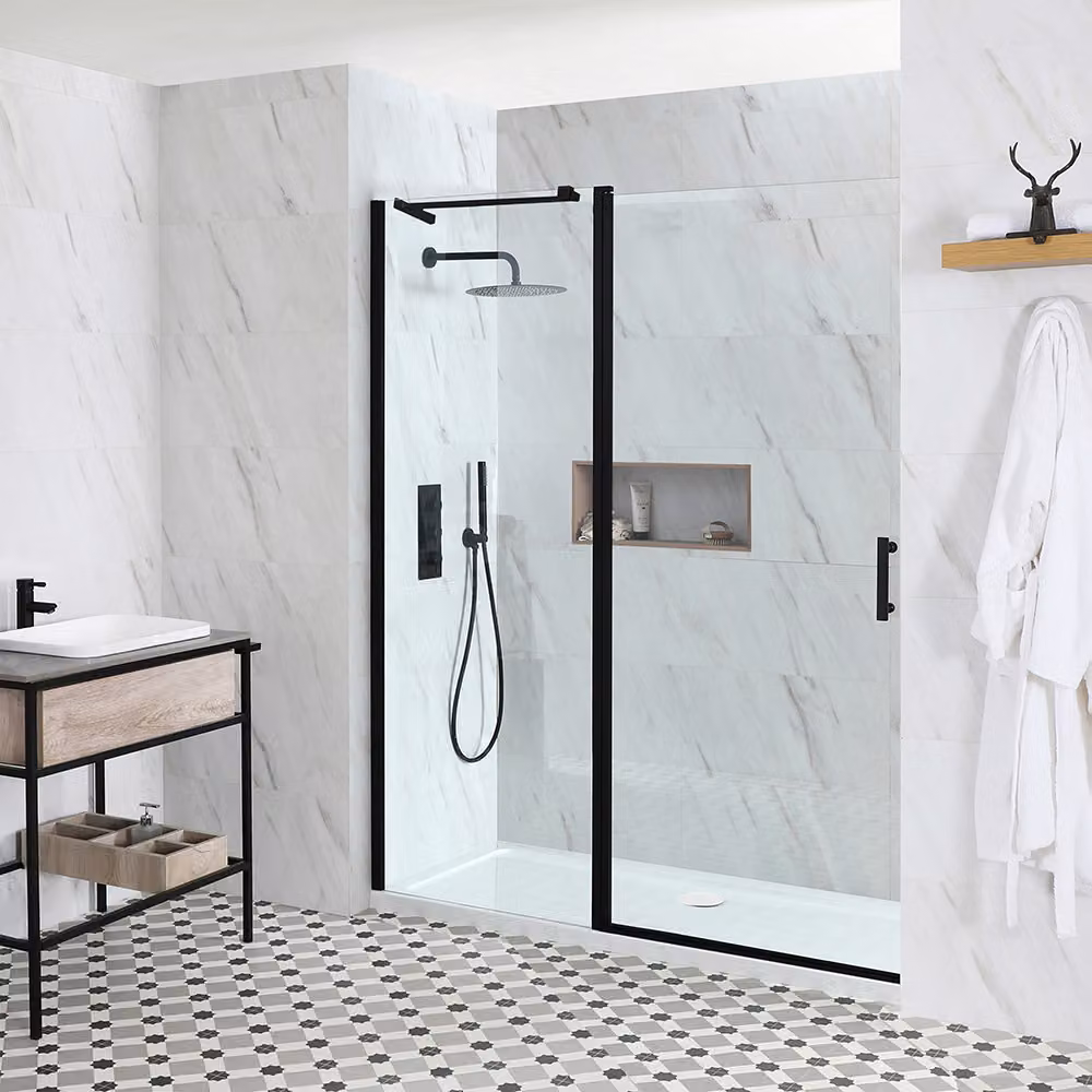 Porta Doccia Battente con 700mm x 700mm Piatto Doccia - Nox
