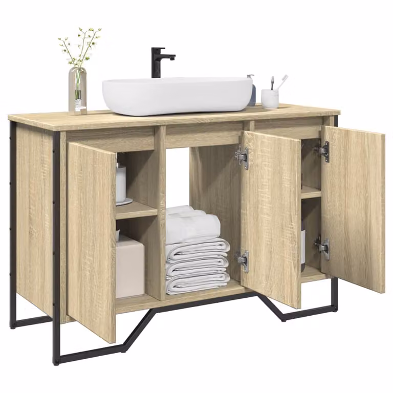 Mobile Lavabo da Bagno vidaXL in Rovere Sonoma e Metallo, L: 91 cm, P: 35 cm, H: 60 cm