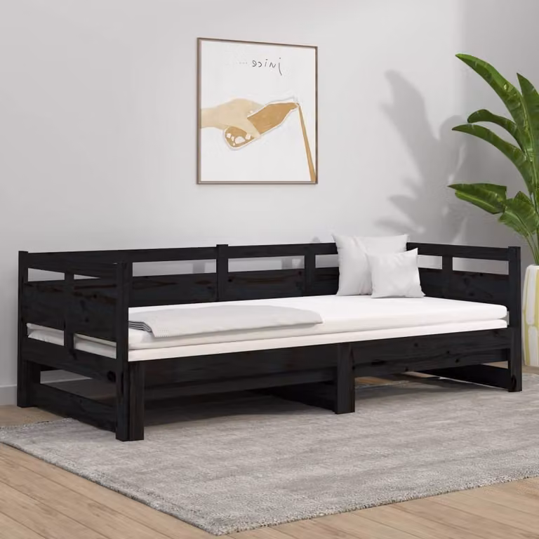 The Living Store Daybed allungabile in pino massiccio nero 2x(90x190) cm