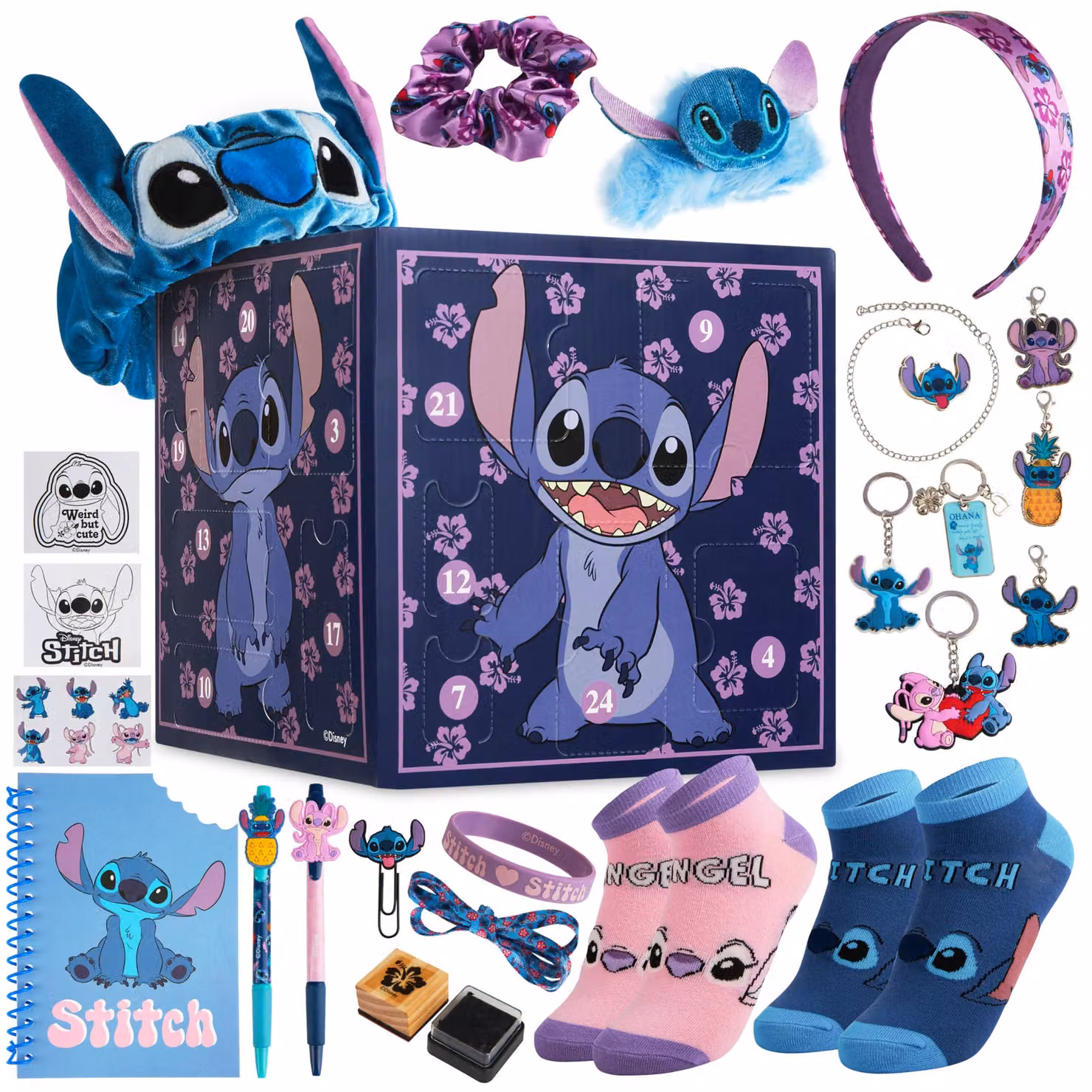 Calendario dell'Avvento Disney Stitch 2026, per bambini e ragazzi, con 24 sorprese – Cubo viola di Stitch