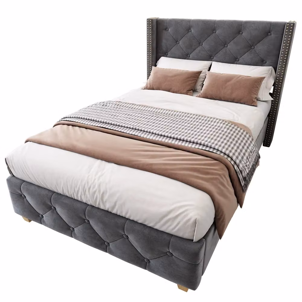 Letto imbottito Minimal con rete a doghe e testiera in velluto grigio L/P/H: 90 x 200 x 108 cm – 2