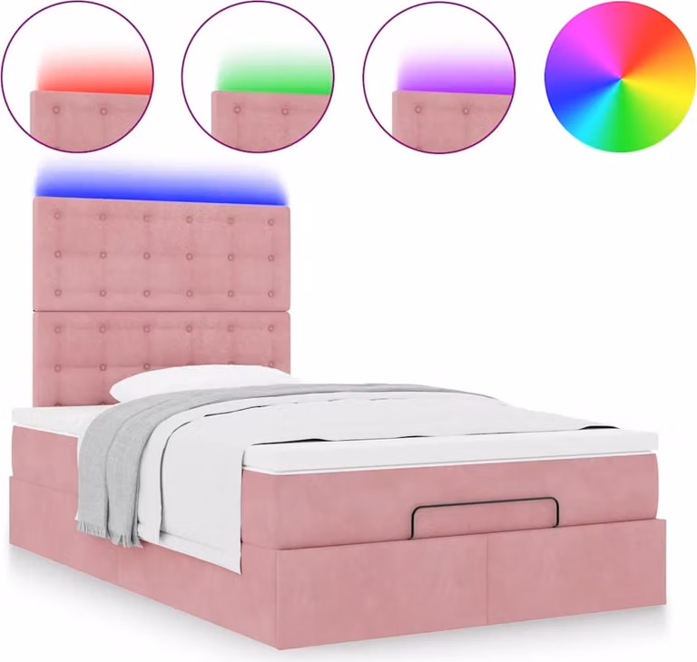 Struttura Letto Pouf con Materasso Rosa 120x200 cm Velluto