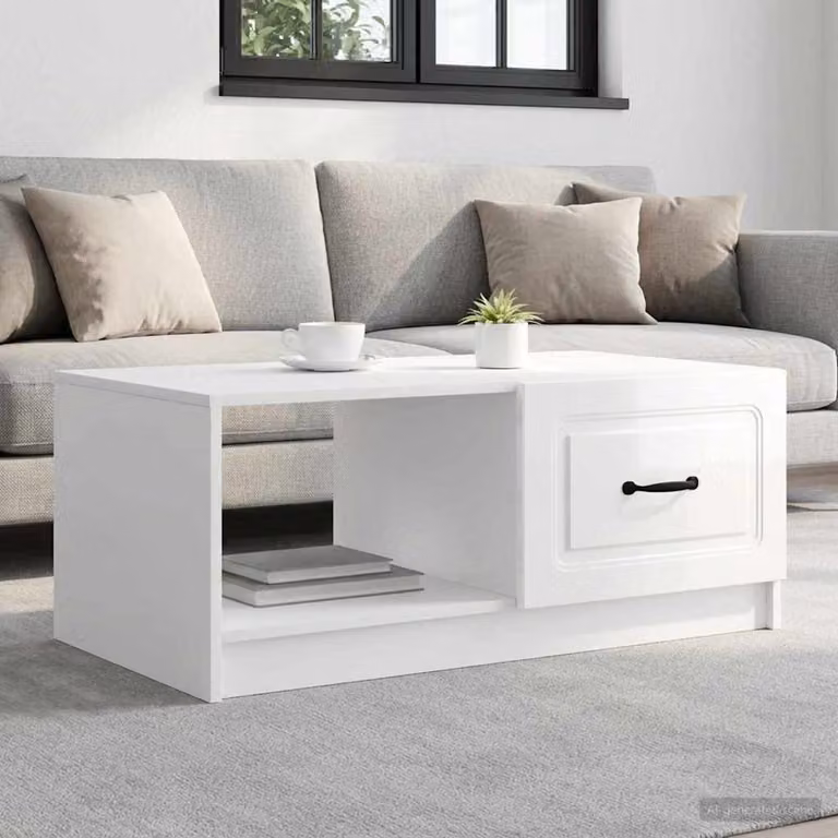 vidaXL Tavolino da salotto moderno in MDF bianco lucido L 90 cm x P 50 cm x H 37 cm