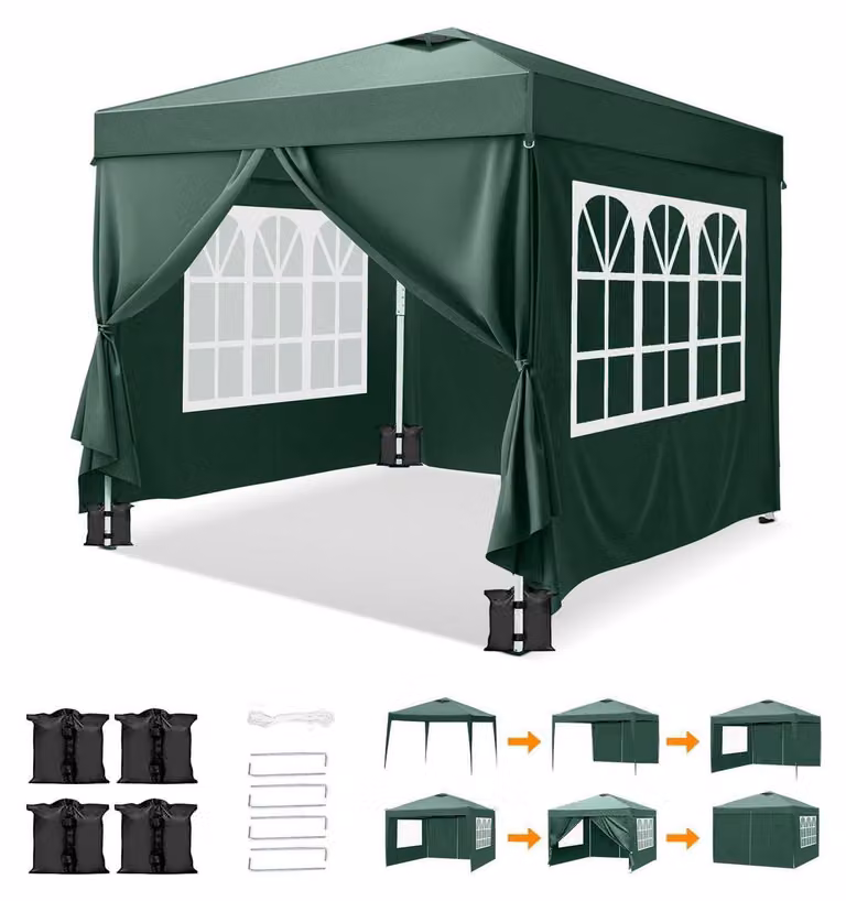 Gazebo da esterno 3x3 metri, regolabile in altezza, impermeabile, con 4 pannelli laterali, colore grigio