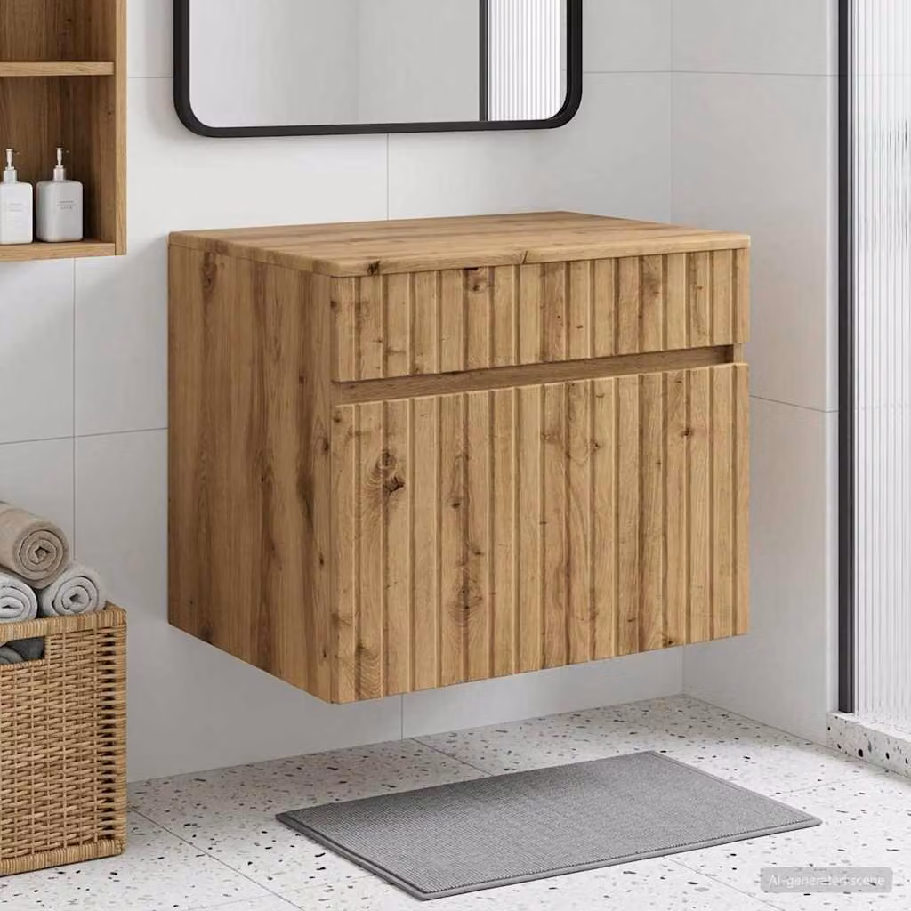 vidaXL Mobiletto da Bagno a Muro in Rovere Marrone con Ante a Battente L: 59 cm, P: 44,5 cm, H: 50 cm