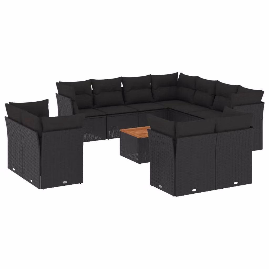 Set di Divani da Giardino a Forma di U con Tavolino vidaXL, 12 Pezzi in Polyrattan Nero con Cuscini Inclusi – 2