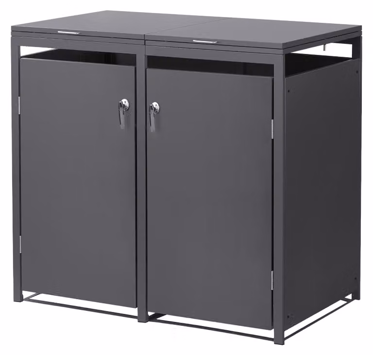 Contenitore per bidoni della spazzatura ML-Design, modello a 2 scomparti, per 2 bidoni, capacità 240 litri ciascuno, dimensioni 132x80x120 cm, colore antracite, materiale acciaio, resistente agli agenti atmosferici e con chiusura a chiave