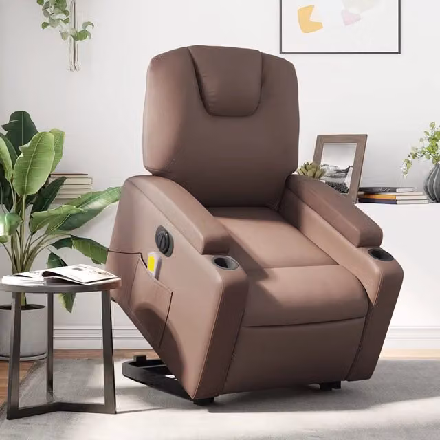 Poltrona Alzapersona Elettrica Reclinabile vidaXL in Similpelle Marrone con Braccioli – 1