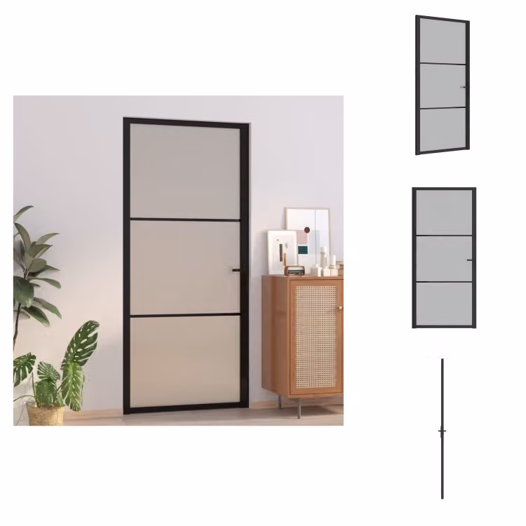 vidaXL Porta interna 93x201,5 cm vetro satinato nero e alluminio - Porte d'ingresso