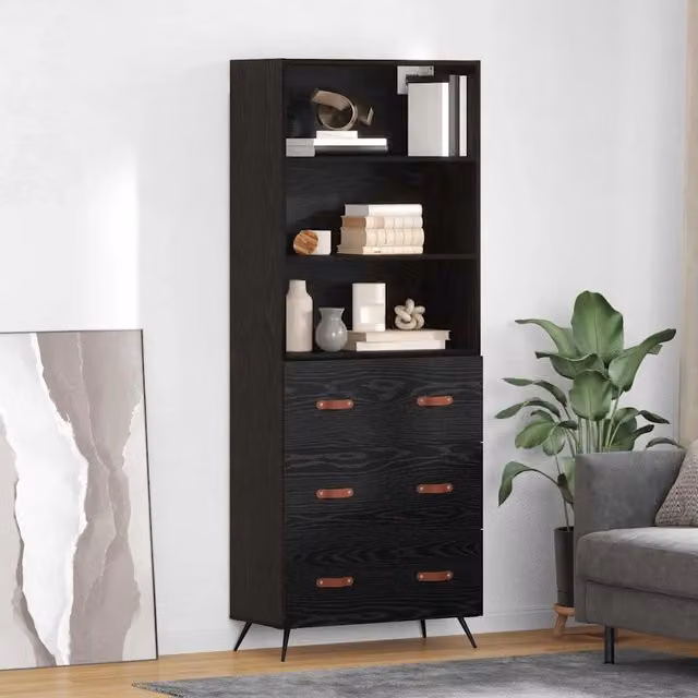 Credenza-Buffet-Armadio da cucina Rovere nero 69,5 x 34 x 180 cm Legno multistrato 260625