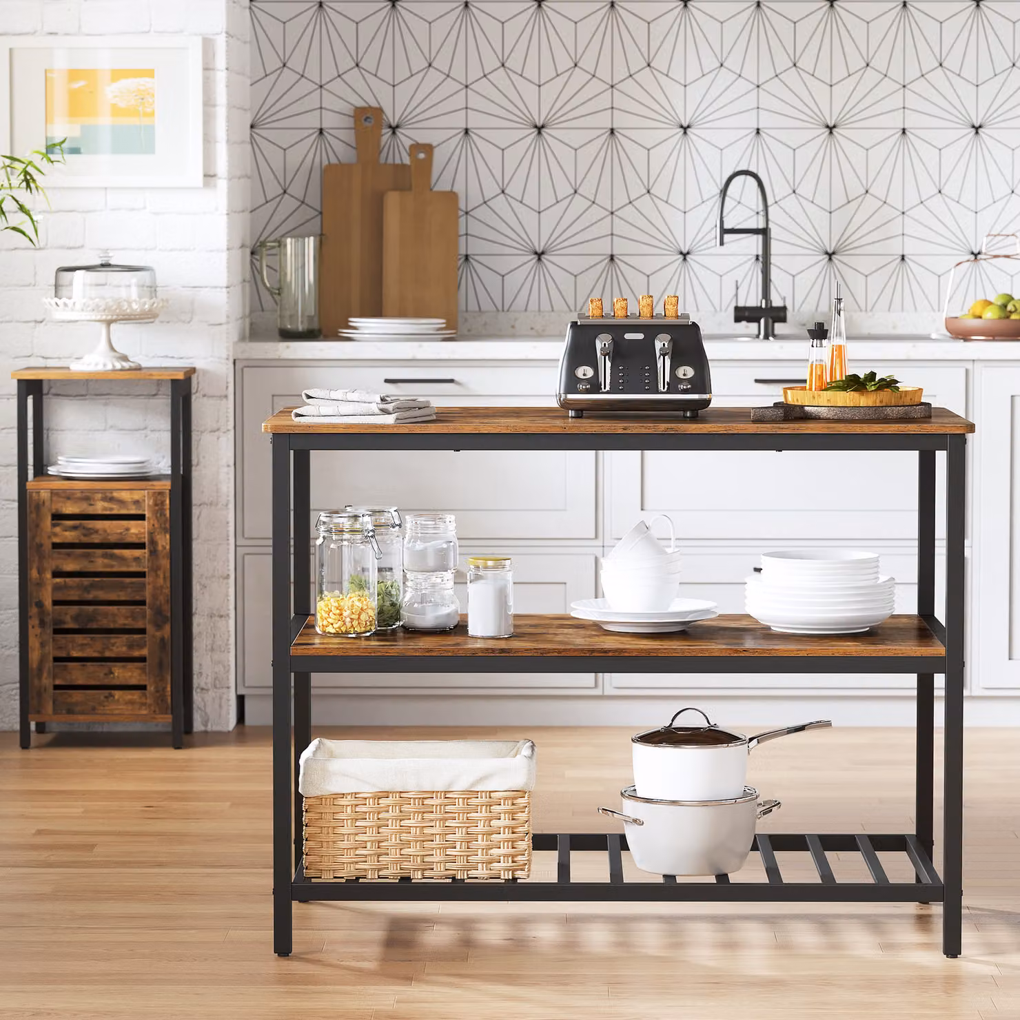 Scaffale da cucina VASAGLE, 120 x 60 x 90 cm, isola da cucina, marrone vintage-nero