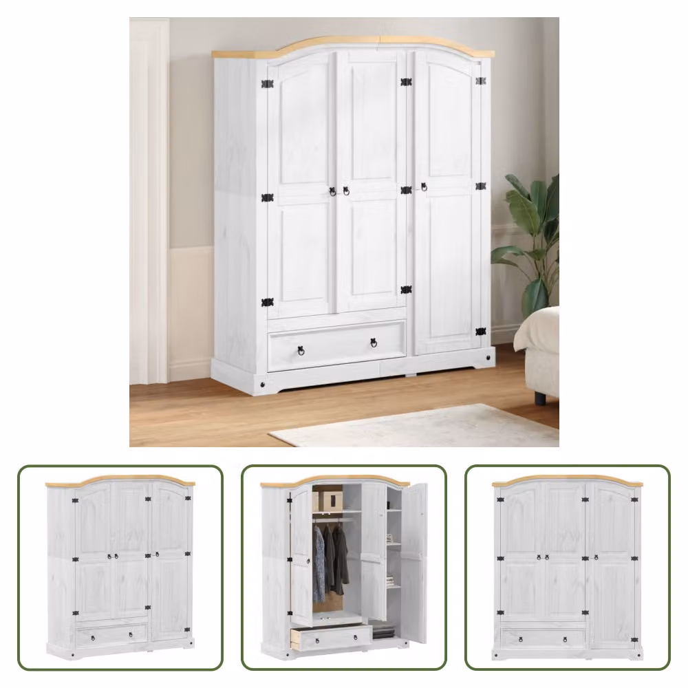 The Living Store Armadio  White 151,5x52x186 cm in legno di pino massiccio