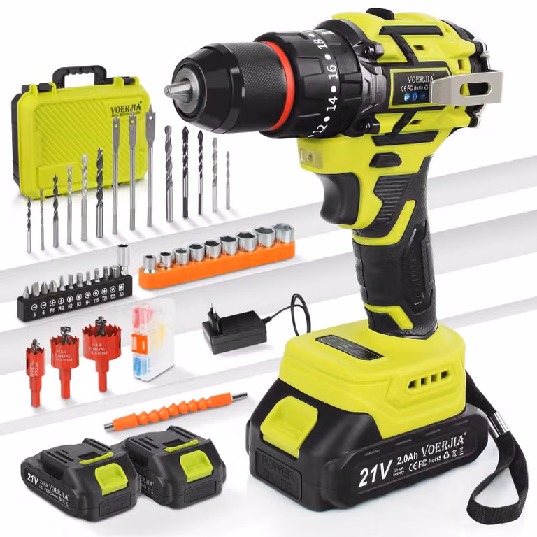 Trapano avvitatore a batteria da 21V brushless con 2 batterie da 2000mAh