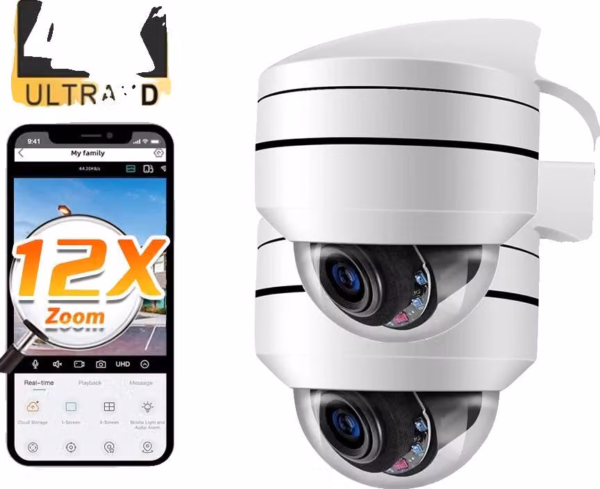 Telecamera IP PTZ, zoom ottico 12x, visione notturna, 2 telecamere 4K POE PTZ