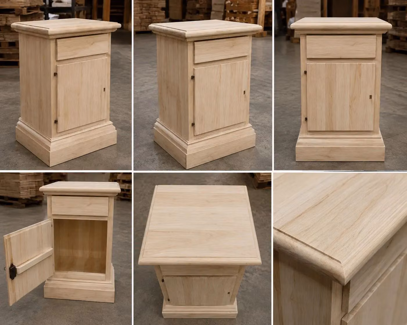 Comodino classico Mobili 2G con 1 cassetto e 1 anta in legno grezzo L: 50 cm, P: 38 cm, H: 65 cm – 2