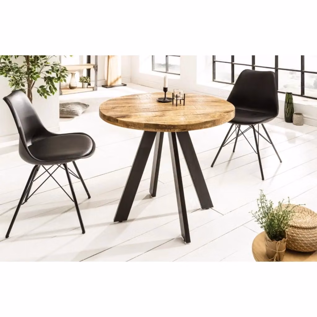 Tavolo da pranzo rotondo LODEN Meublorama in legno di mango e metallo nero e marrone, Diametro: 80 cm, Altezza: 76 cm – 2