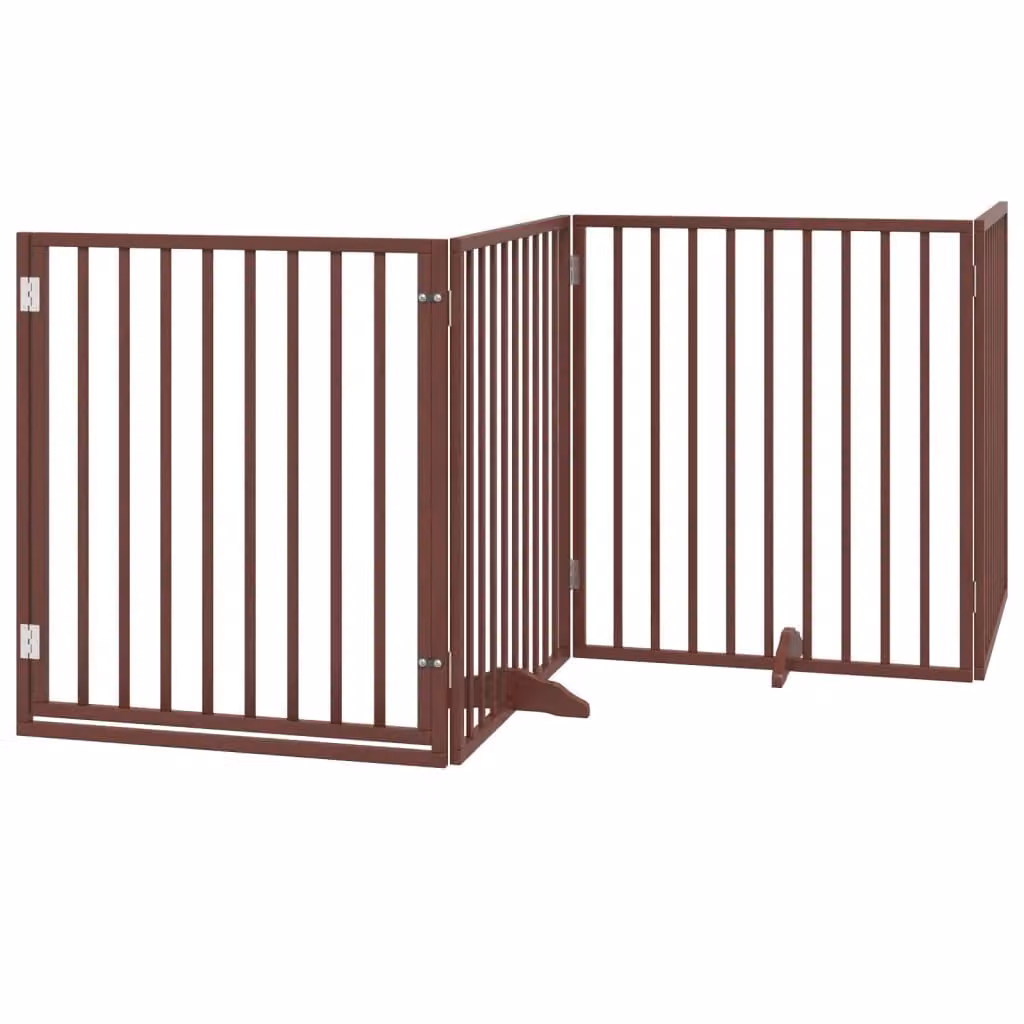 Cancelletto per cani con porta pieghevole 4 pannelli marrone 320 cm in legno di pioppo