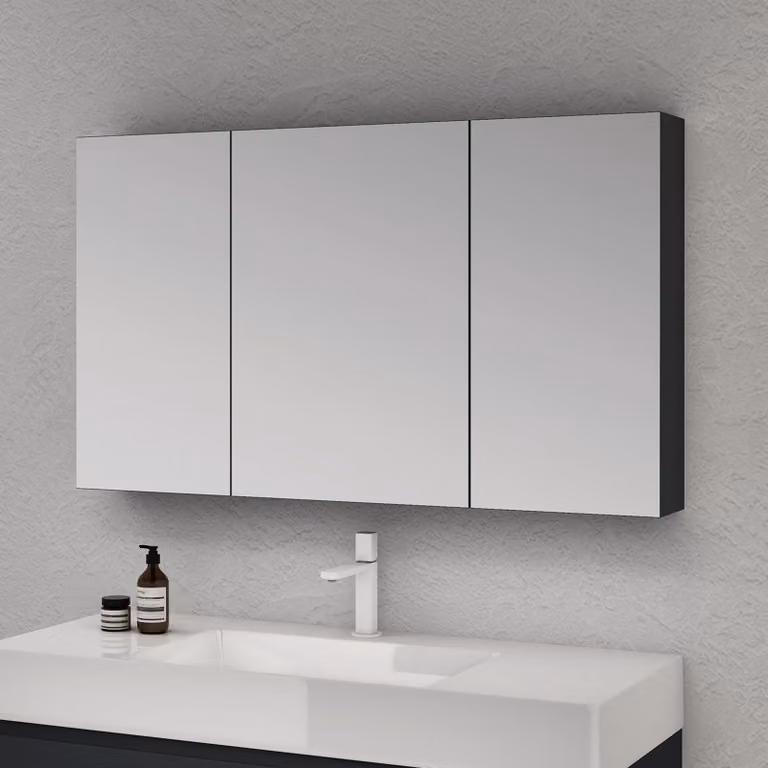 doporro Armadietto a Specchio 120x15x70cm, Specchio da Parete con 3 Ante in Legno Antracite opaco Spiegelschrank 02
