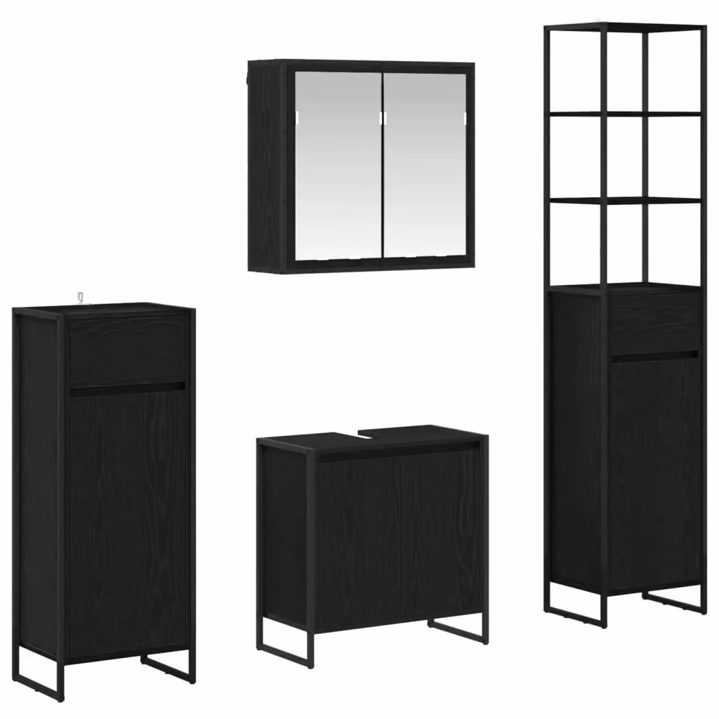 Set di mobili da bagno moderno vidaXL in legno e metallo nero e rovere con mobile lavabo e pensile a muro – 2