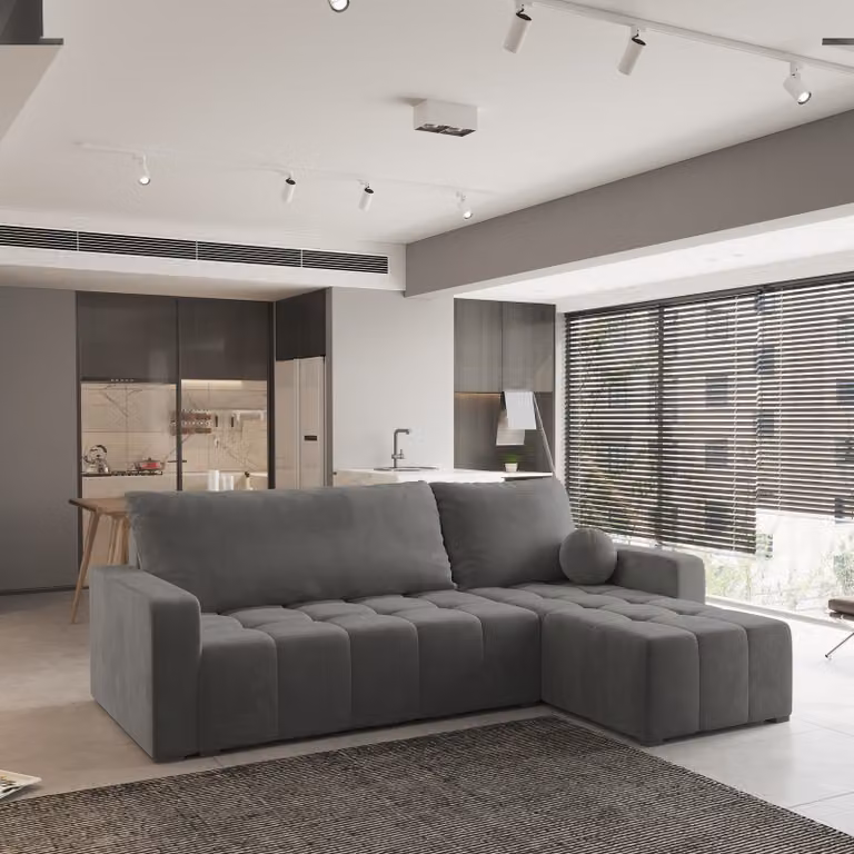 Divano angolare Masseno VOLIRA con funzione letto a L, divano con box letto, divano da salotto, divano, divano, divano letto, set di divani - grigio, KRONOS 15