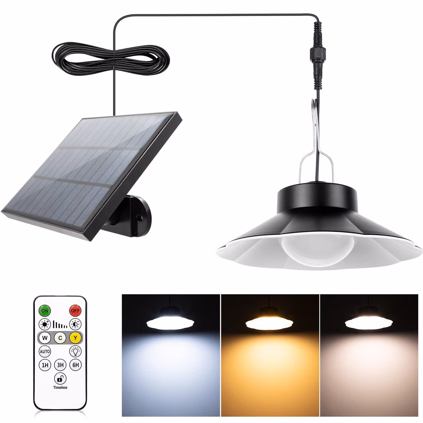 Lampada a energia solare per interni ed esterni, con 3 livelli di temperatura, 6 livelli di luminosità, grado di protezione IP65 (resistente all'acqua) e cavo di 5 metri