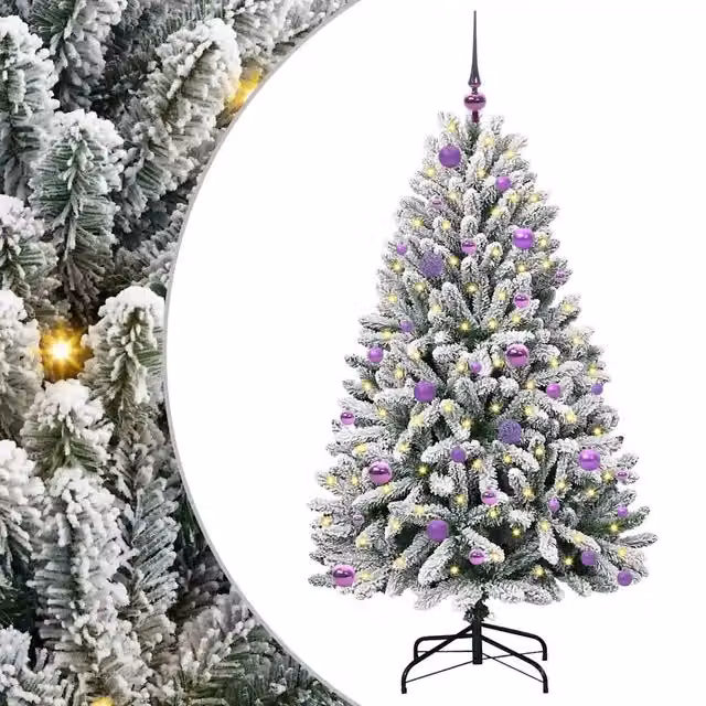 Albero di Natale artificiale moderno vidaXL con 150 LED bianco caldo, verde e bianco, Altezza: 150 cm – 1