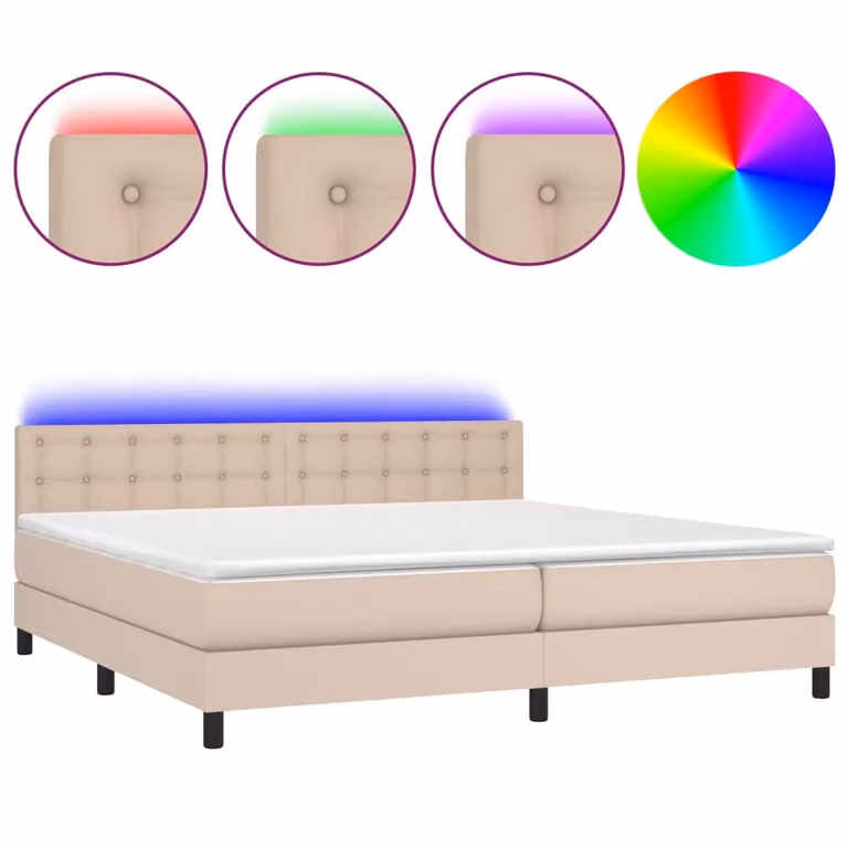 Giroletto Molle Materasso e LED Cappuccino 200x200cm Pelle finta