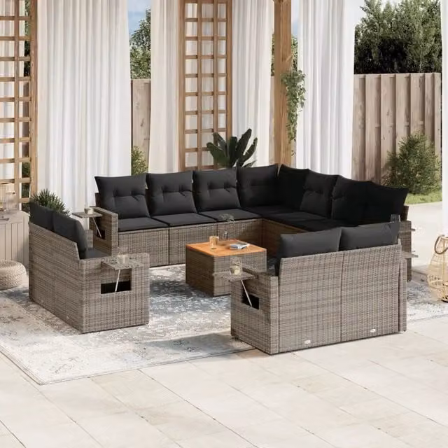 Set di divani da giardino VIDAXL in polyrattan grigio con cuscini, design moderno a forma di U per 12 persone