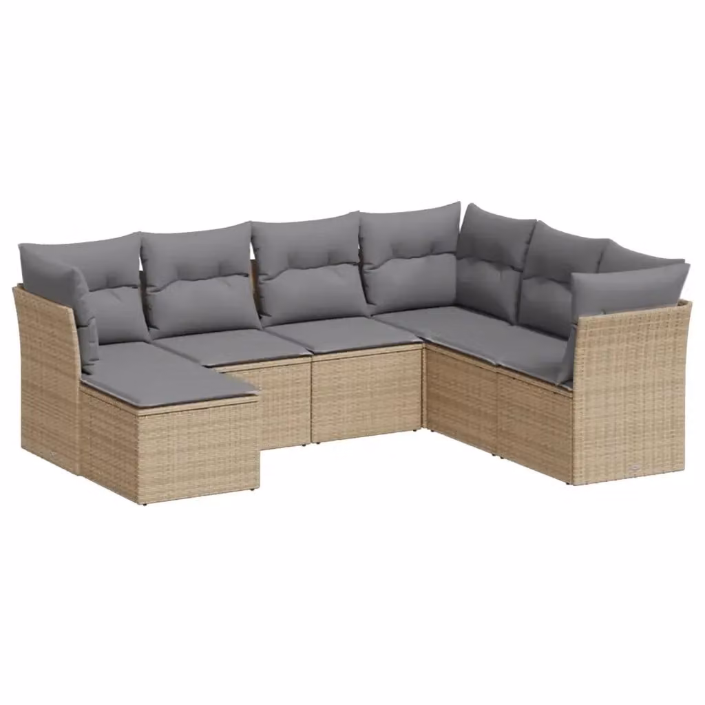 vidaXL Set Divani da Giardino 7 pz a Forma a L con Cuscini Beige in Polyrattan e Struttura in Metallo – 2