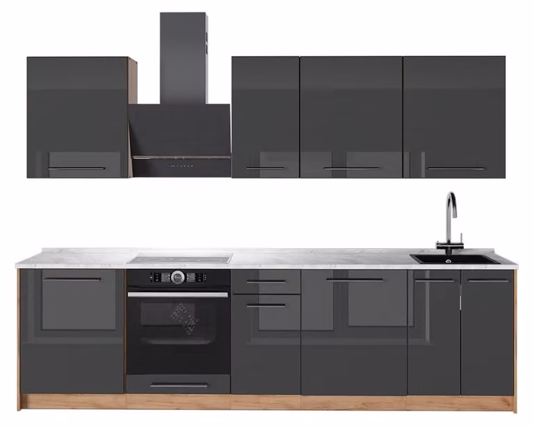 Cucina componibile Vicco Fame-Line Antracite lucido/Rovere dorato 280 cm, PL Marmo, Model 64190