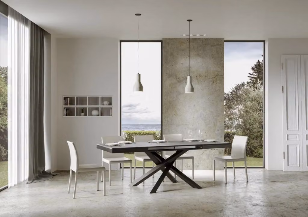 Tavolo allungabile Volta Evolution con piano effetto cemento e telaio antracite L/P: 90 x 180/284 cm – 2