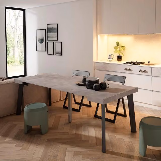 Consolle allungabile, 222x90x73cm, Per 10 persone, Gambe in legno, grigio cemento RF3070