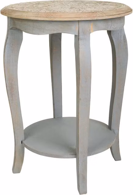 Tavolino da caffè rotondo in legno mango grigio stile shabby chic WANDERLUST DECO L/P/H: 45 x 45 x 74 cm