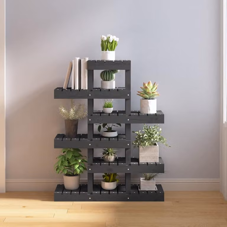 vidaXL Supporto per Piante in Legno di Pino Massello Grigio L: 85 cm, P: 25 cm, H: 109,5 cm