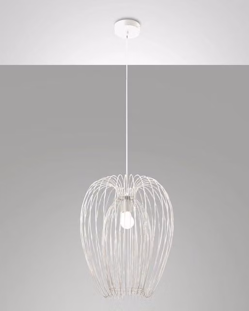 Lampada a sospensione Camp Fabas in metallo bianco con design industriale e attacco E27, ideale per cucina e sala da pranzo – 1
