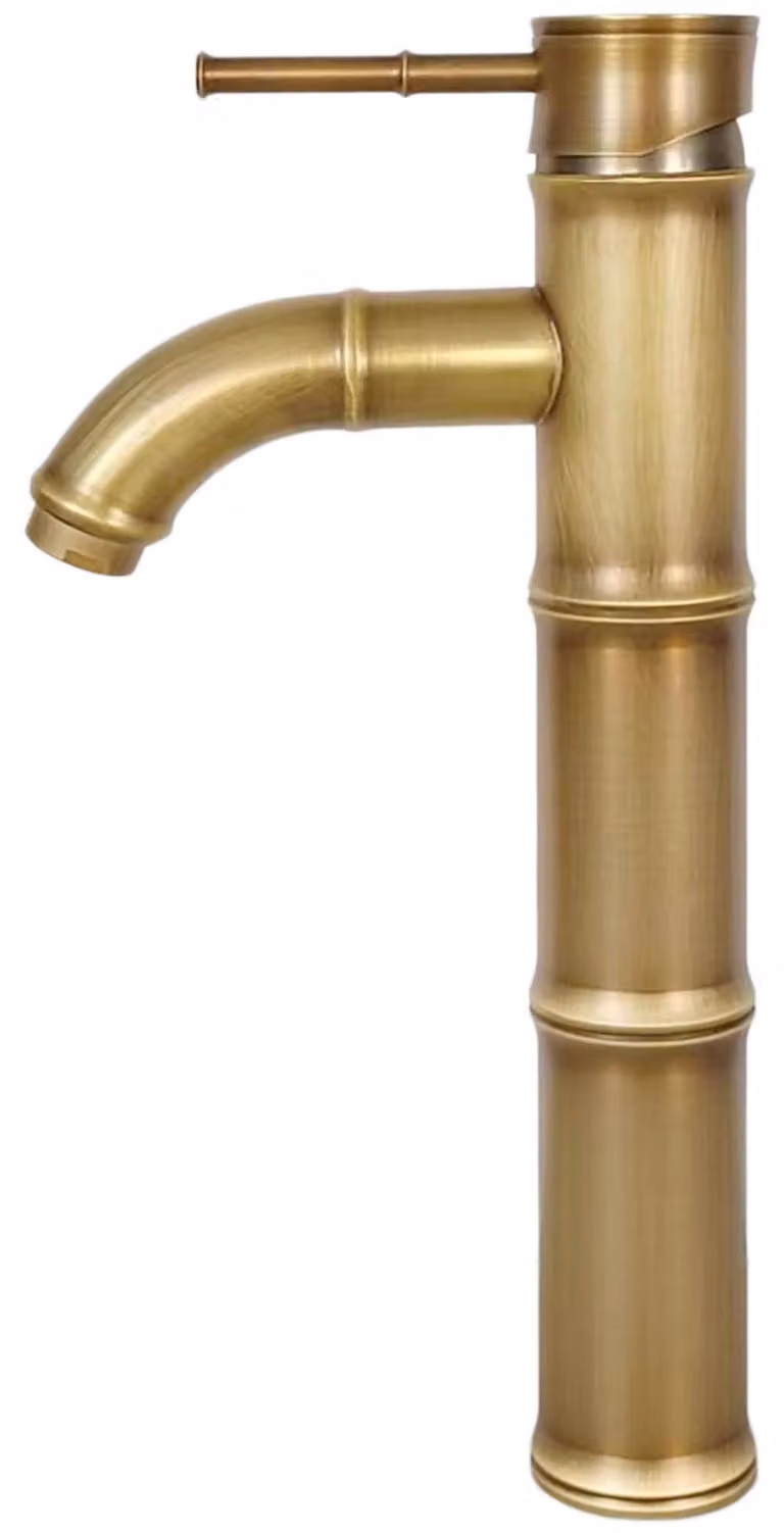 Miscelatore per lavabo, motivo bambù, ottone anticato, monocomando, foro singolo