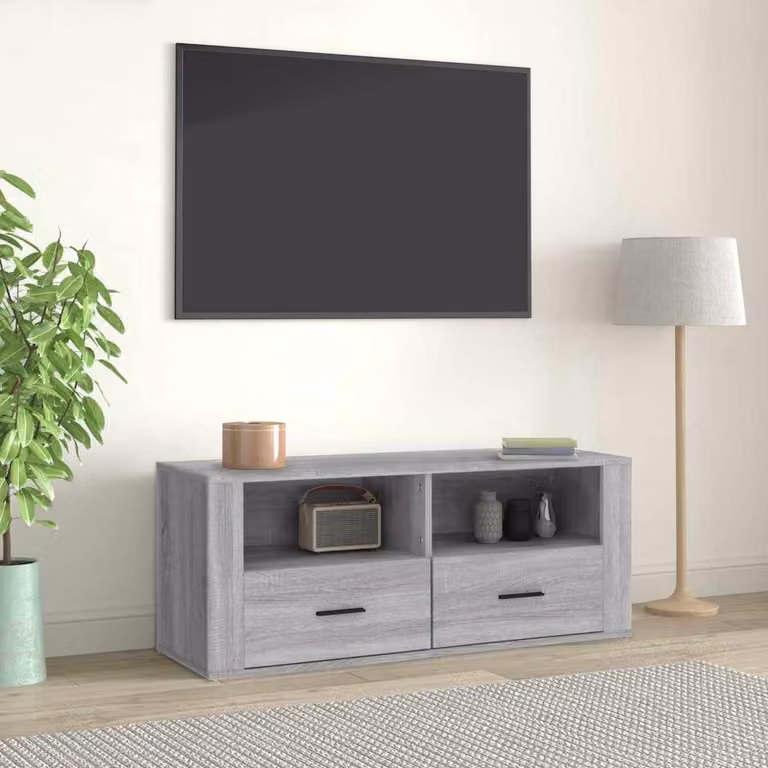 Mobile TV moderno vidaXL in legno multistrato e MDF, Grigio, L 100 x P 35 x H 40 cm
