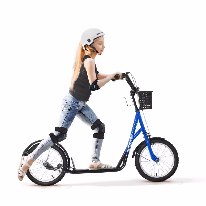 Monopattino per bambini con freno e cestino incluso, altezza regolabile, blu e nero – 2
