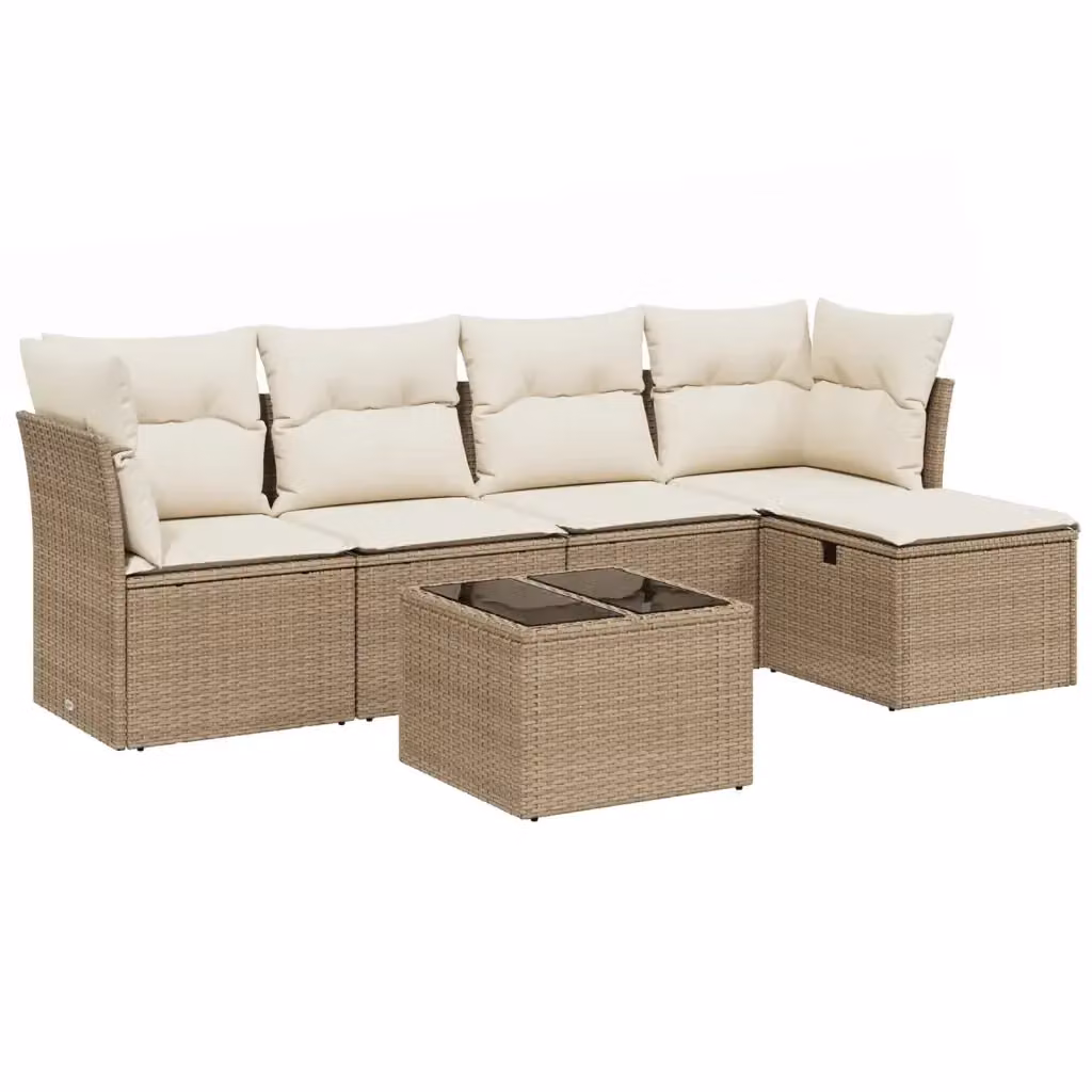 Set Divano da Giardino a L vidaXL in Polyrattan con Cuscini Beige e Tavolino, 6 Pezzi – 2