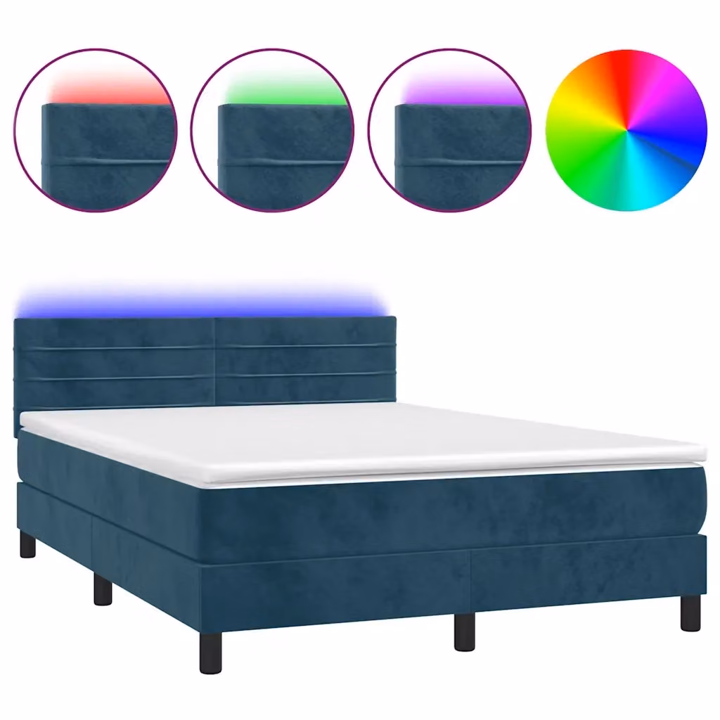 vidaXL Letto Ibrido con Materasso e Illuminazione LED Blu e Bianco L: 140 cm, P: 200 cm, H: 203 cm – 2