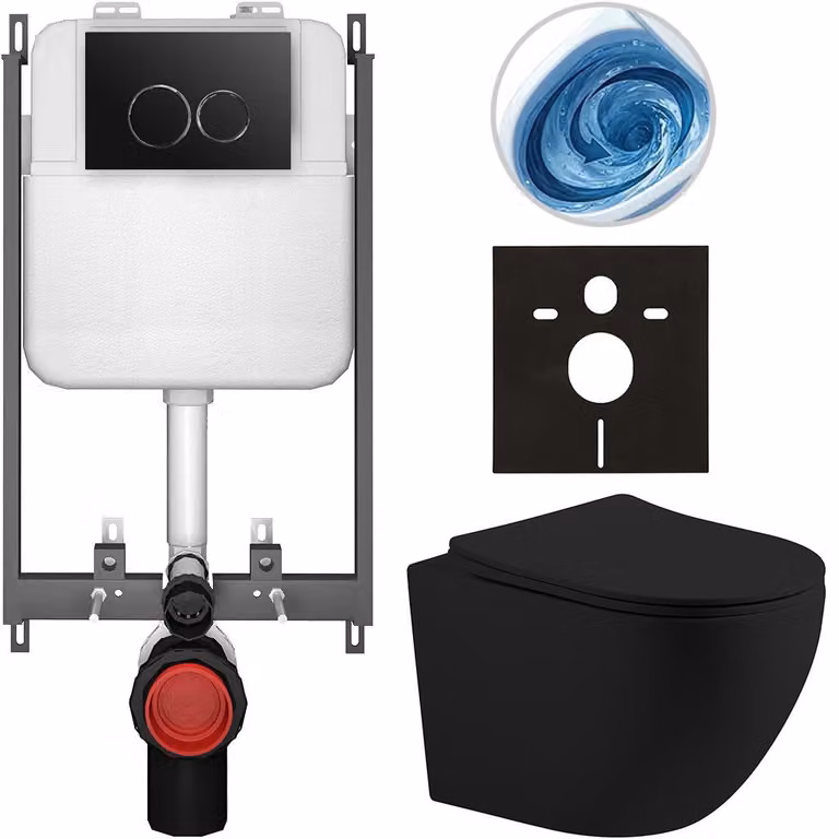 CERANO - Set WC da incasso Cesso - nero opaco - pulsante Prime/Dualo, nero - da incasso - 49x36 cm