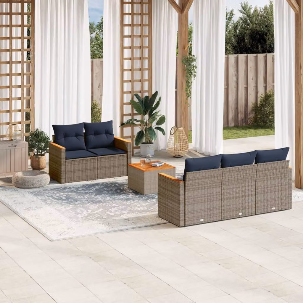 Set da giardino vidaXL in polyrattan grigio con cuscini, tavolino e divani a L per esterni