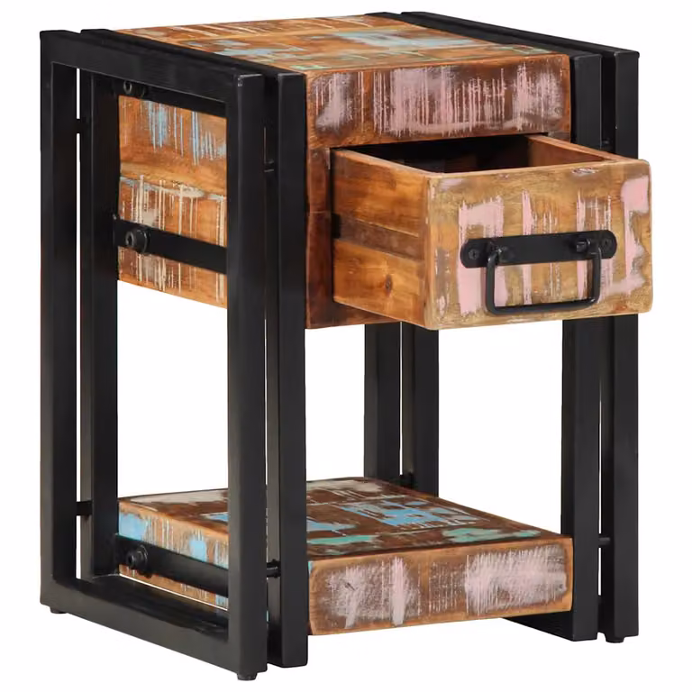 vidaXL Armadio da Notte in Legno Recuperato Massello e Metallo, Stile Rustico, Marrone Multicolore, L/P/H: 30 x 30 x 40 cm