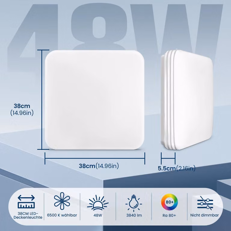Pannello LED quadrato - Lampada da soffitto da 48 W - Ultraleggera - Senza sfarfallio - Antiriflesso - Semincasso - 220 V - Non dimmerabile