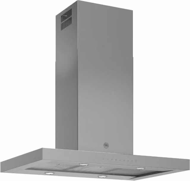 Cappa da isola Bertazzoni KTI90PRO1XA in acciaio inox color argento, 90 cm, classe A, con motore a 3 velocità, timer e display LED