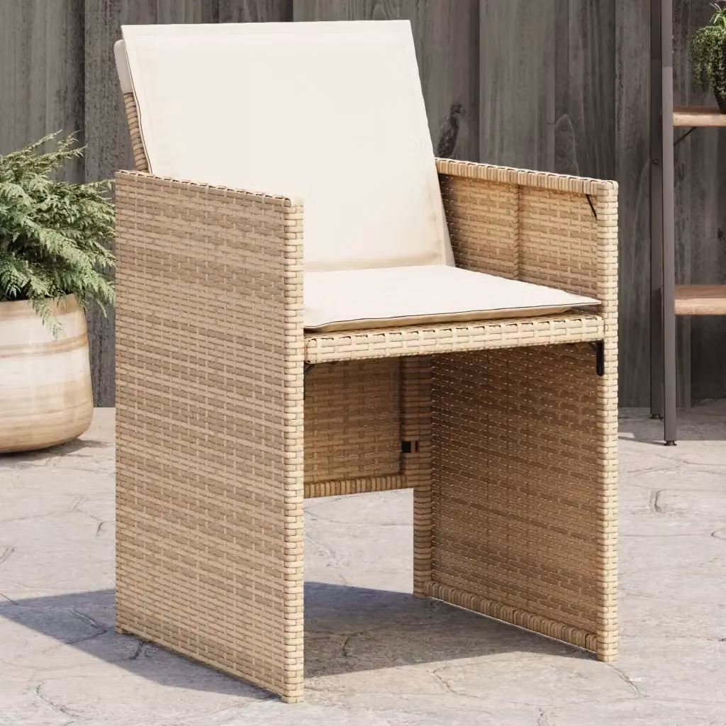 Set di 4 sedie da giardino in polyrattan con cuscini beige e struttura in metallo con braccioli – 2