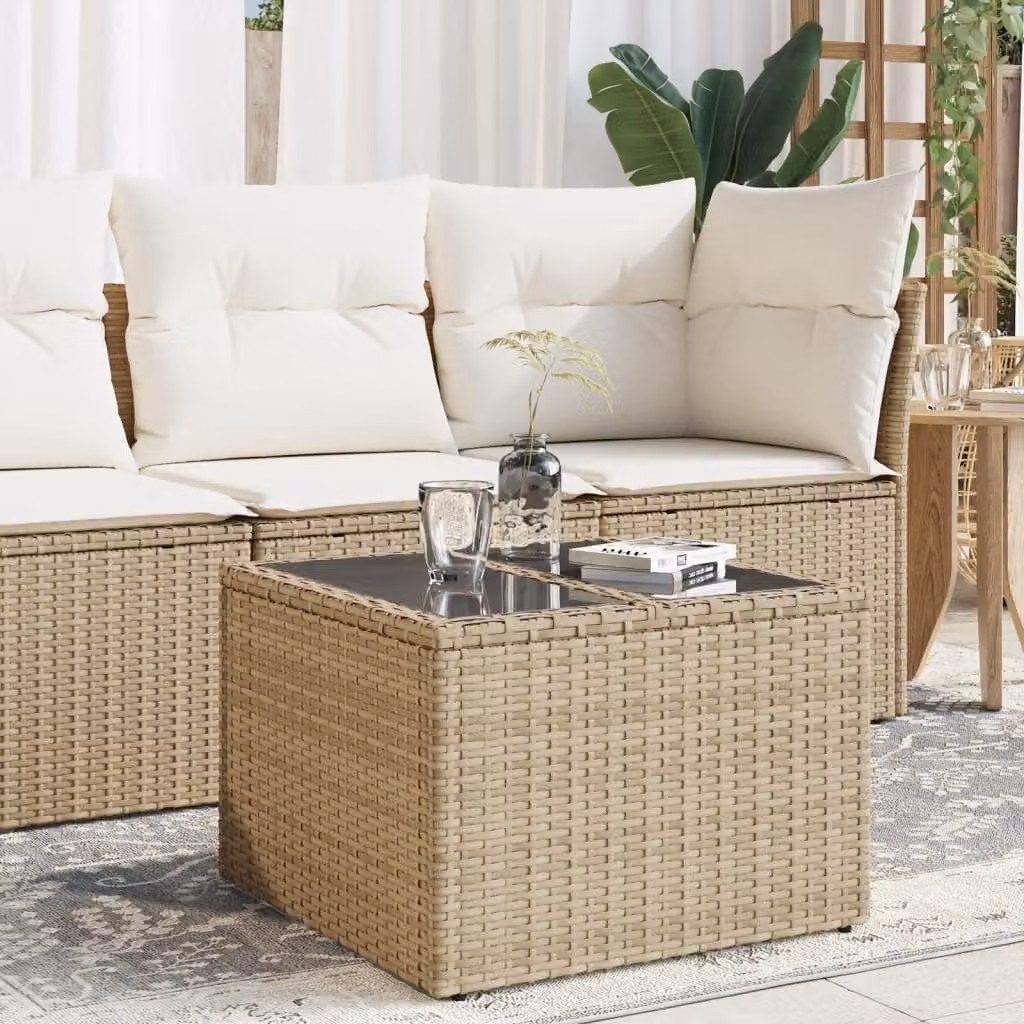 Maison Exclusive - Tavolo da giardino con piano in vetro Beige 55x55x37 cm Poly Rattan