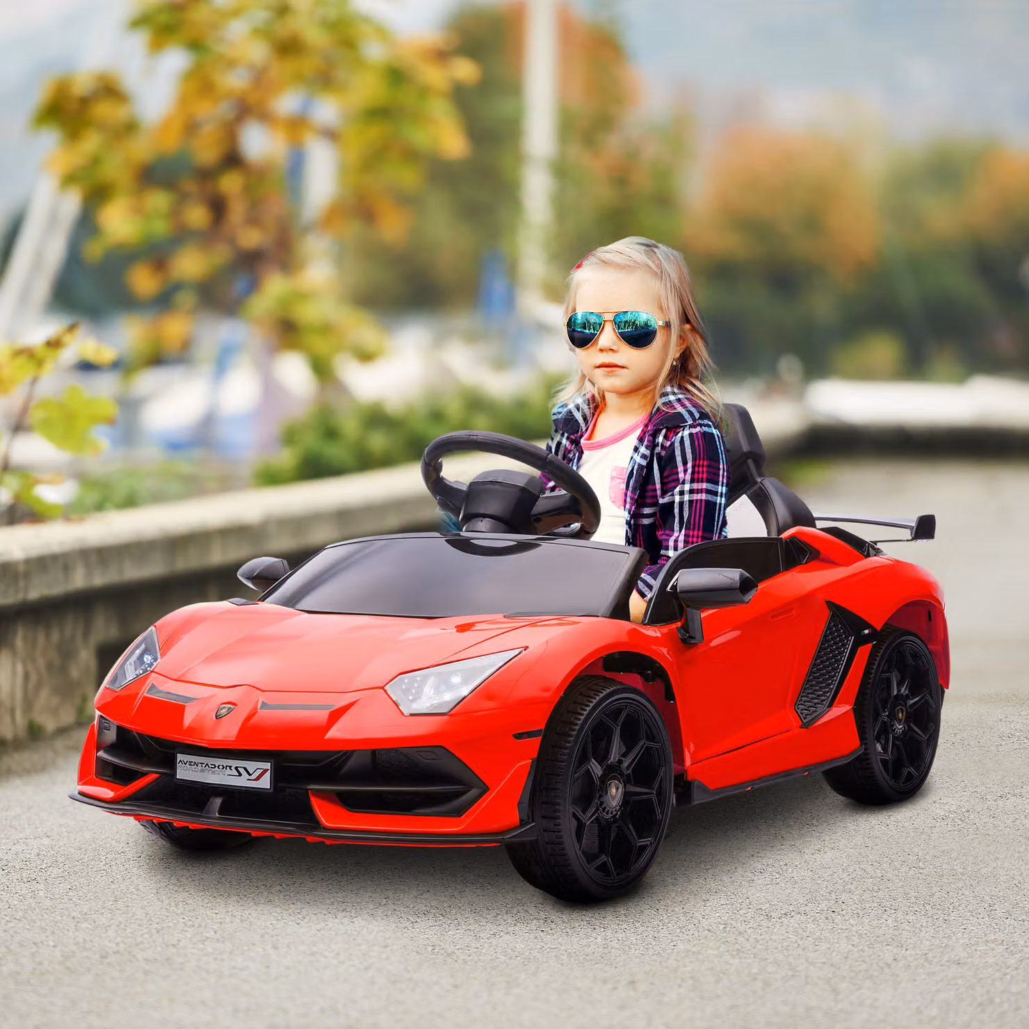 Macchina Elettrica per Bambini HOMCOM Licenza Lamborghini 12V con Telecomando e Clacson, Rossa, L: 107.5 cm, P: 63 cm, H: 42 cm – 2